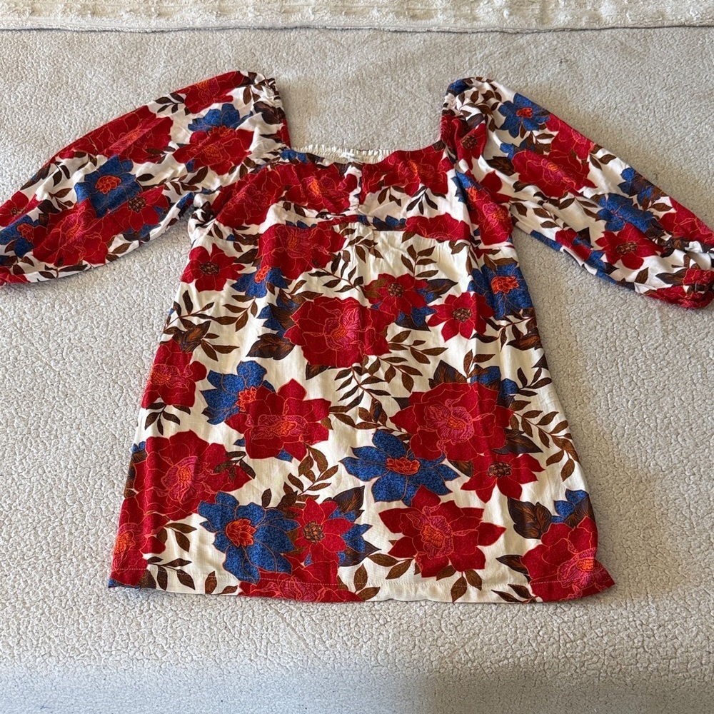 Maurices Vibrant Red and Blue Floral Midi Dress 1X New - Picture 2 of 6